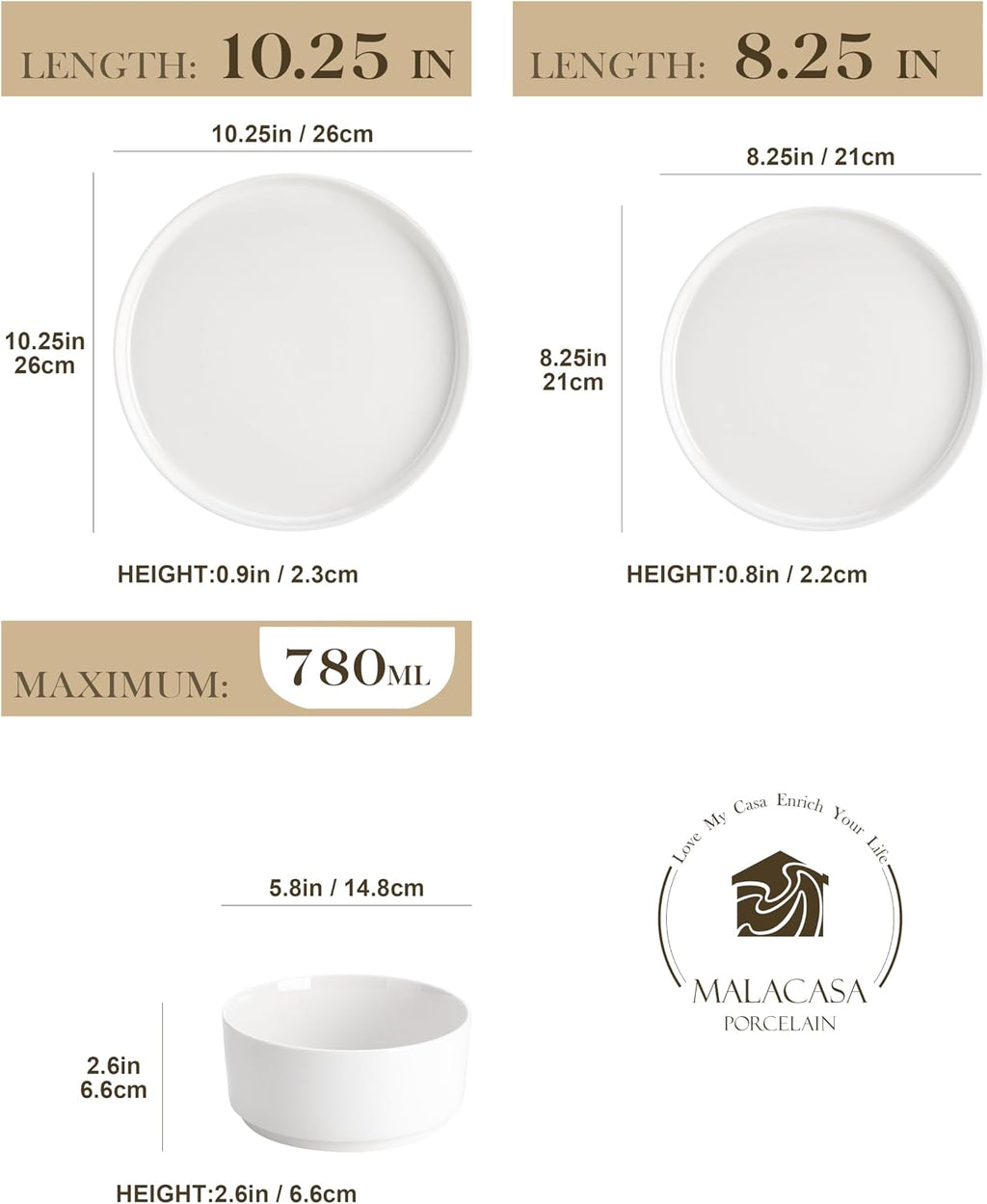 MALACASA 12-Piece Porcelain Dinnerware Set, Modern White Dish Set for 4