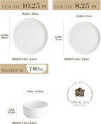MALACASA 12-Piece Porcelain Dinnerware Set, Modern White Dish Set for 4