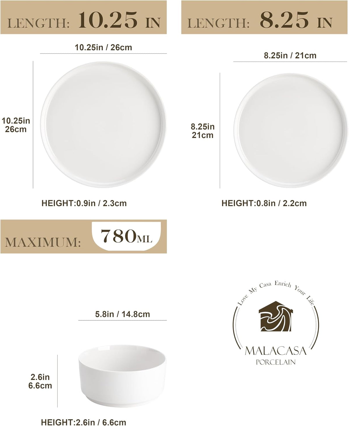 MALACASA 12-Piece Porcelain Dinnerware Set, Modern White Dish Set for 4