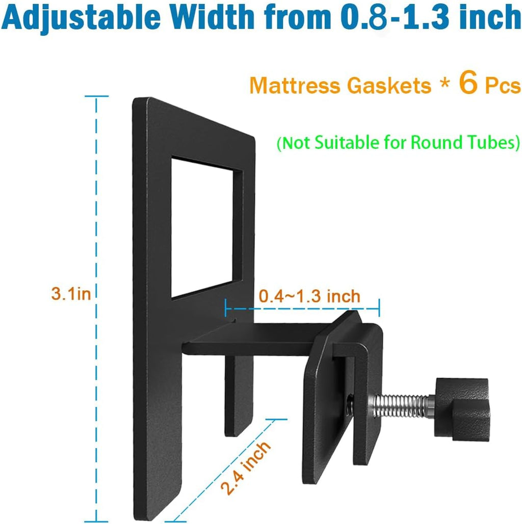Non Slip Mattress Gaskets for Metal Bed Frame,6 PCS Holder in Place Gripper,Keep Mattress from Sliding, Adjustable Anti-Slip Baffle, Black