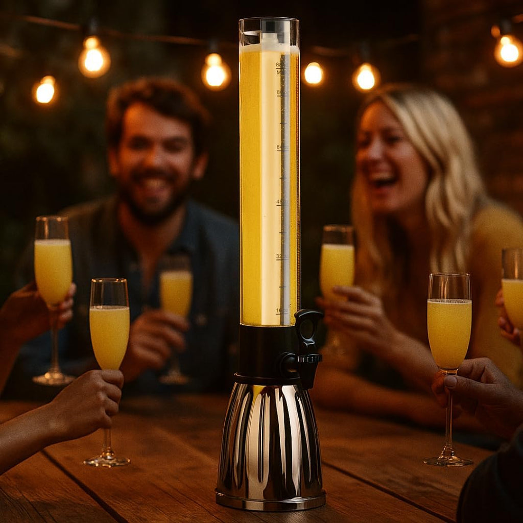 OGGI Beer Tower 3L/100oz - Beverage Dispenser with Spigot & Ice Tube, Margarita Tower, Mimosa Tower, Perfect Drink Dispensers for Parties, Drink Tower, Holds 6 Pints of Beer - Stainless