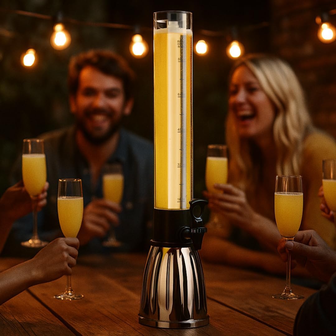 OGGI Beer Tower 3L/100oz - Beverage Dispenser with Spigot & Ice Tube, Margarita Tower, Mimosa Tower, Perfect Drink Dispensers for Parties, Drink Tower, Holds 6 Pints of Beer - Stainless