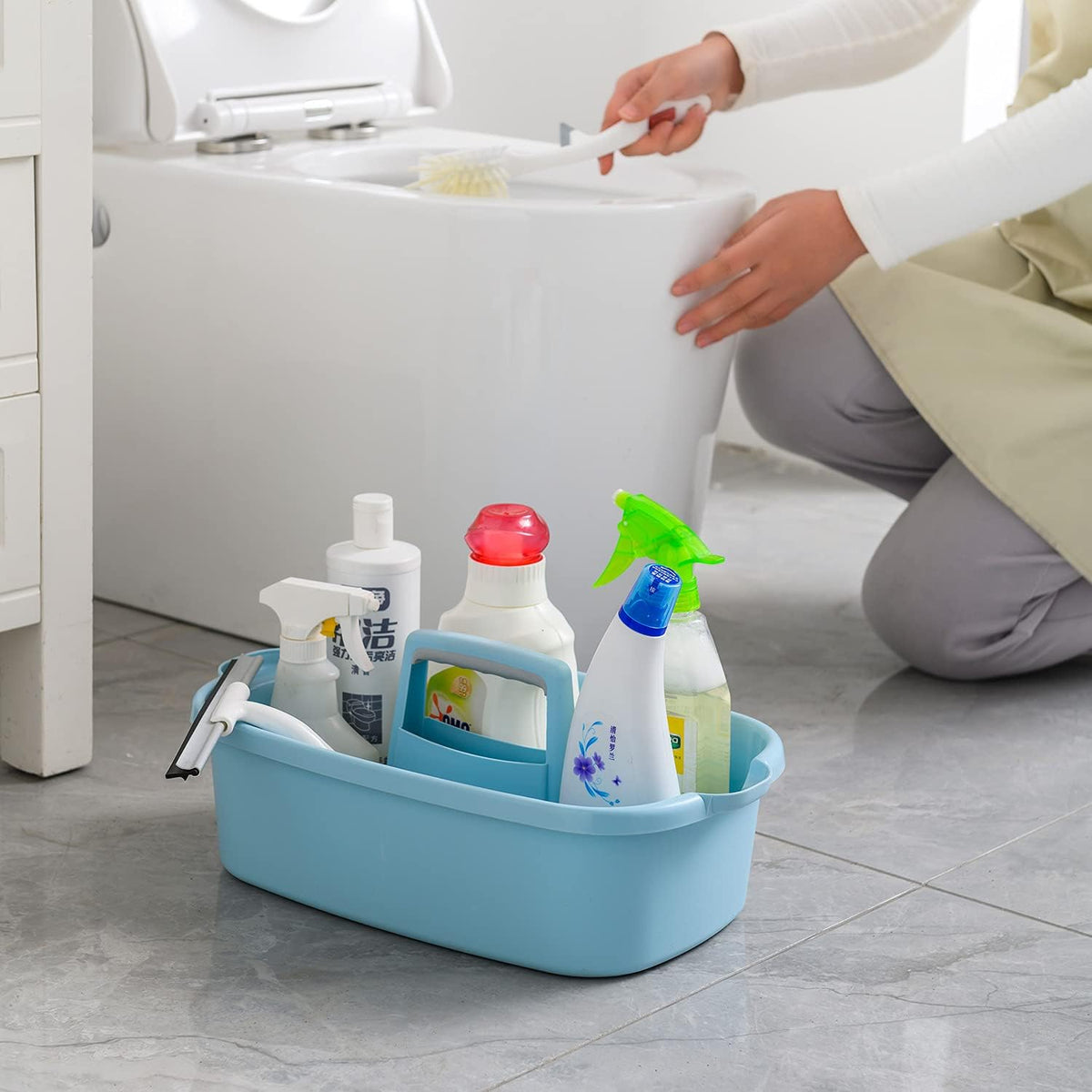 ALINK Large Plastic Shower Caddy Tote, Portable Storage Caddy Basket Organizer with Handle for Dorm, Bathroom, Tool, Garden, Kitchen, Cleaning Supplies - White