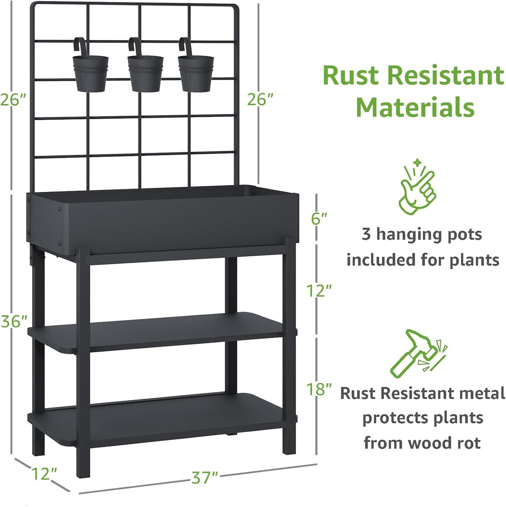 Metal Raised Garden Bed with Trellis & Legs