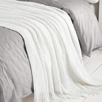 BOURINA Off White Throw Blanket 60x80 Inches Throw Textured Solid Soft Sofa - Image 6