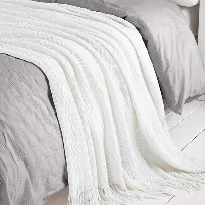 BOURINA Off White Throw Blanket 60x80 Inches Throw Textured Solid Soft Sofa - Image 6