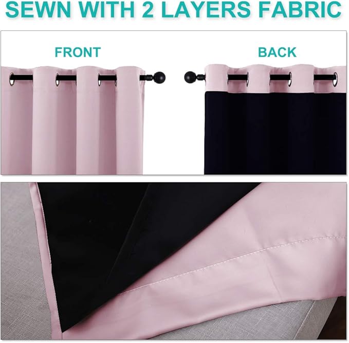 NICETOWN Full Shading Curtains for Windows, Baby Pink, 62 inches W x 95 inches L - Image 5
