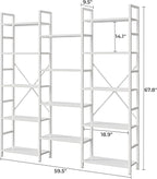 SUPERJARE Triple Bookshelf, Bookcase with 14 Open Display Shelves, Wide Book Shelf Book Case for Home & Office, 5 Tier, White
