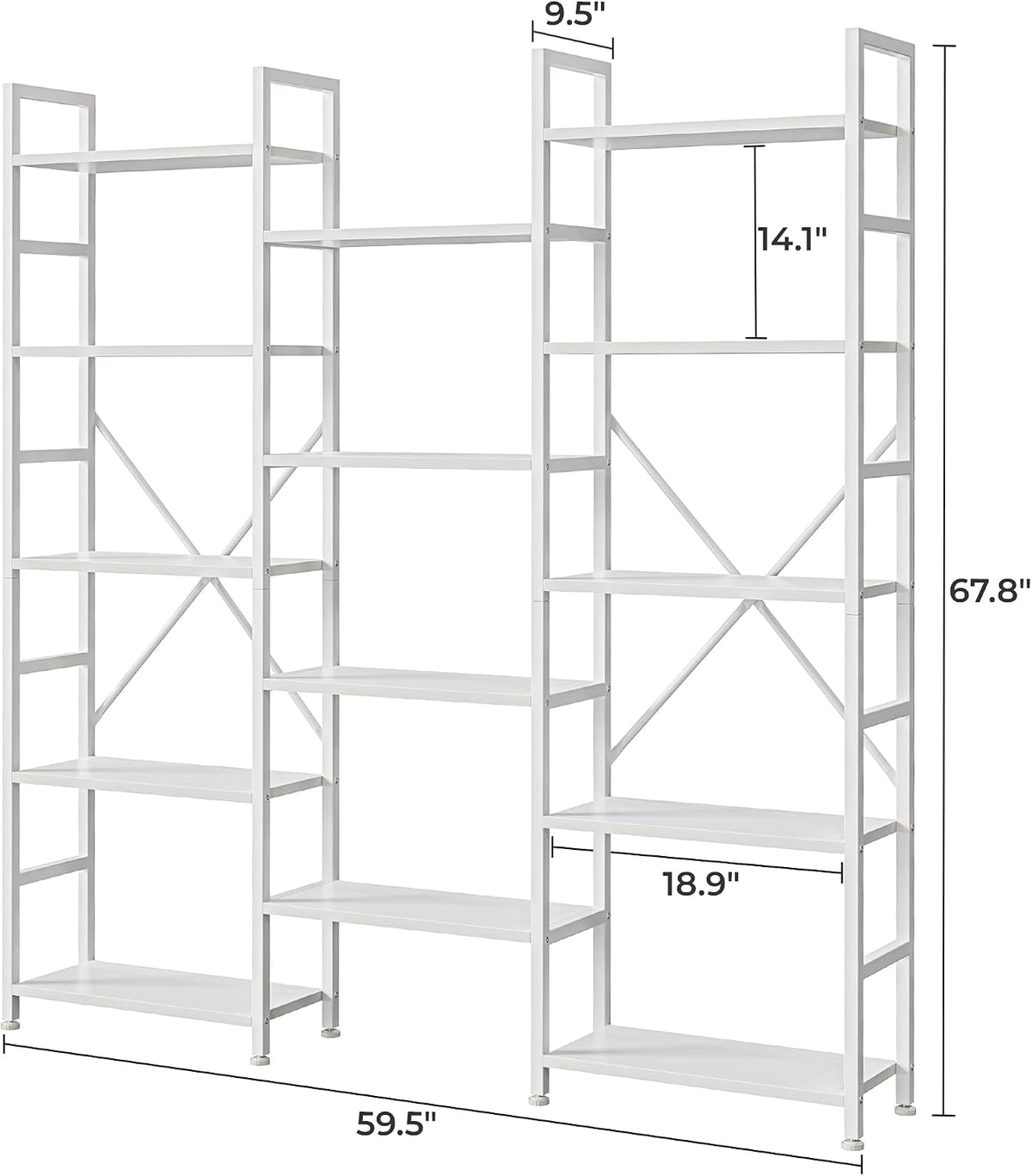 SUPERJARE Triple Bookshelf, Bookcase with 14 Open Display Shelves, Wide Book Shelf Book Case for Home & Office, 5 Tier, White