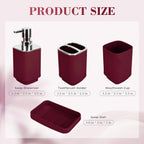 4Pcs Burgundy Bathroom Set, Square Boho Soap & Toothbrush Holder Set