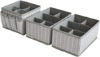 Cosmetic Storage Bins Makeup Organizer, Adjustable Multifunction Storage Box Desk Drawer Divider for Makeup Brushes, Bathroom Countertop or Dresser, Set of 3 (Grey)