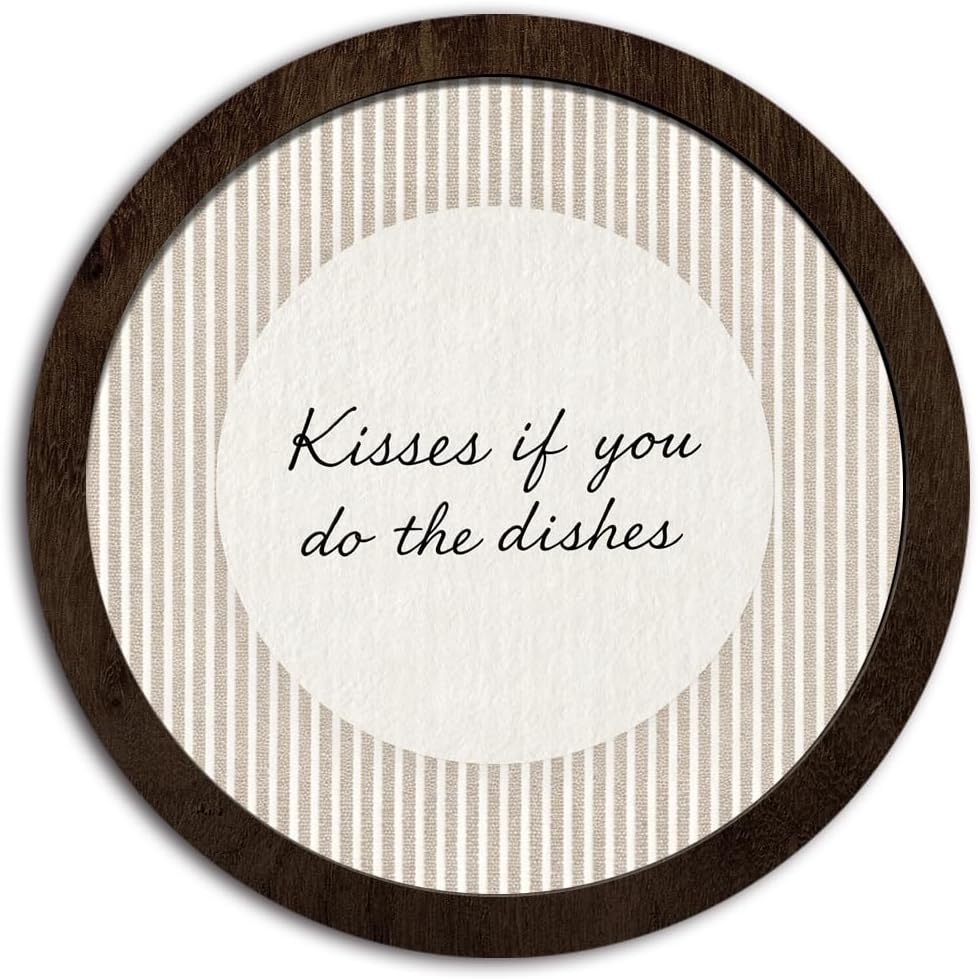 CFFJLHN Funny Kitchen Decor, Neutral Kitchen Round Wooden Wall Art Kisses If You Do Dishes Aesthetic Artwork Rustic Quirky Round Hanging Wall Decor Retro Dish For Kitchen Apartment, 10x10 Inch