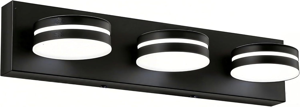 3-Light Bathroom Vanity Light Over Mirror, 24 Inch Dimmable Matte Black LED Vanity Lighting Fixtures, Modern Bathroom Wall Light Fixtures with 350° Rotating Head, Cool White 5500K