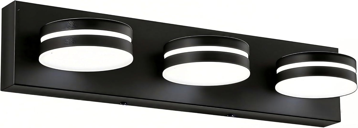 3-Light Bathroom Vanity Light Over Mirror, 24 Inch Dimmable Matte Black LED Vanity Lighting Fixtures, Modern Bathroom Wall Light Fixtures with 350° Rotating Head, Cool White 5500K
