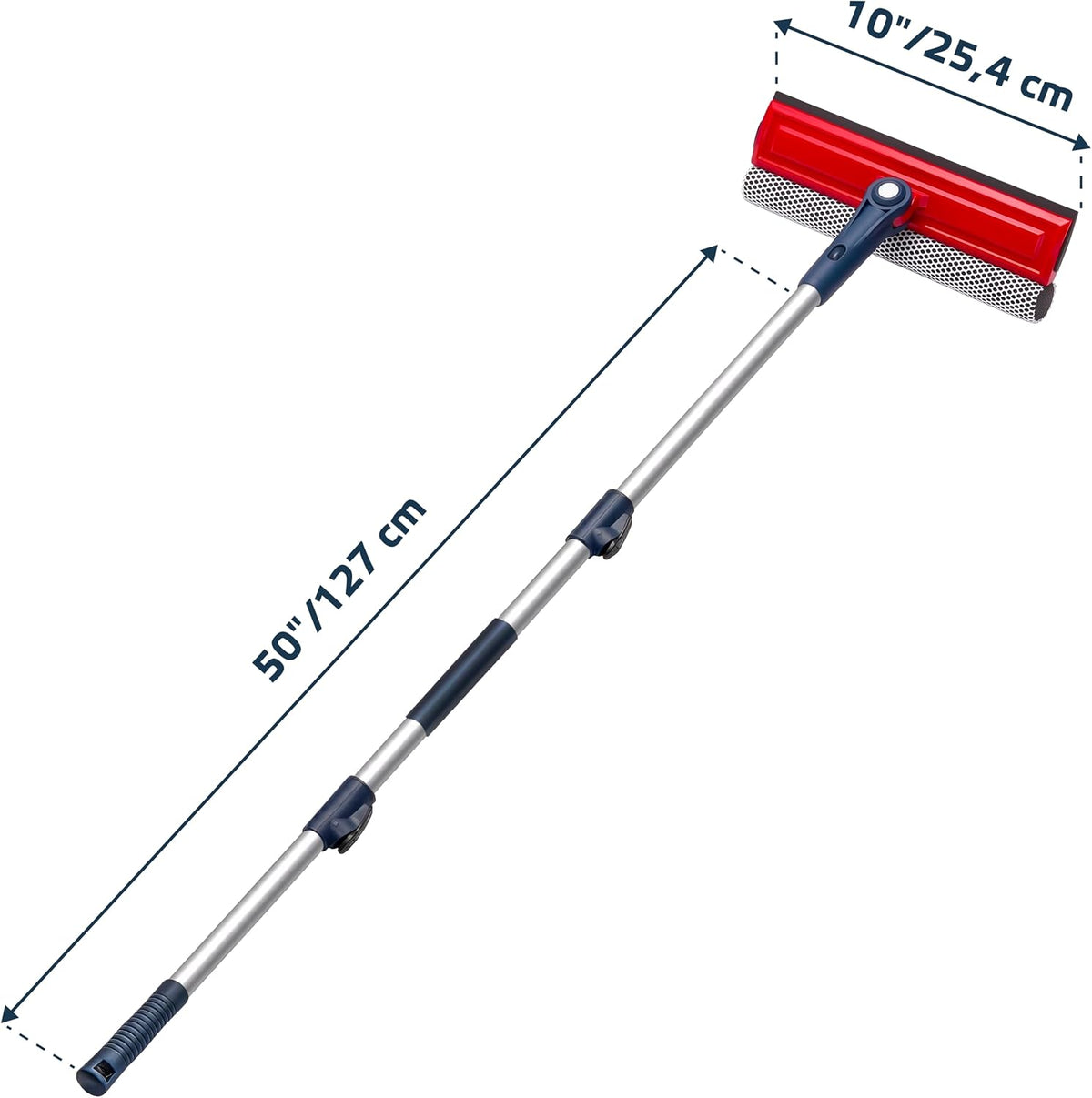 DSV Professional Window Squeegee | 2-in-1 Window Cleaner Sponge and 10" Soft Rubber Strip with Extension Pole 50 Inch & 127 cm | Adjustable to Clean from Multiple Angles