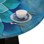 Pardick Teal Flower Round Fitted Tablecloth Mandala Floral Round Table Cover with Elastic Waterproof Wipeable Circle Outdoor Table Cloths for Party Patio Kitchen Decor Fit 40"-44" Tables Pad