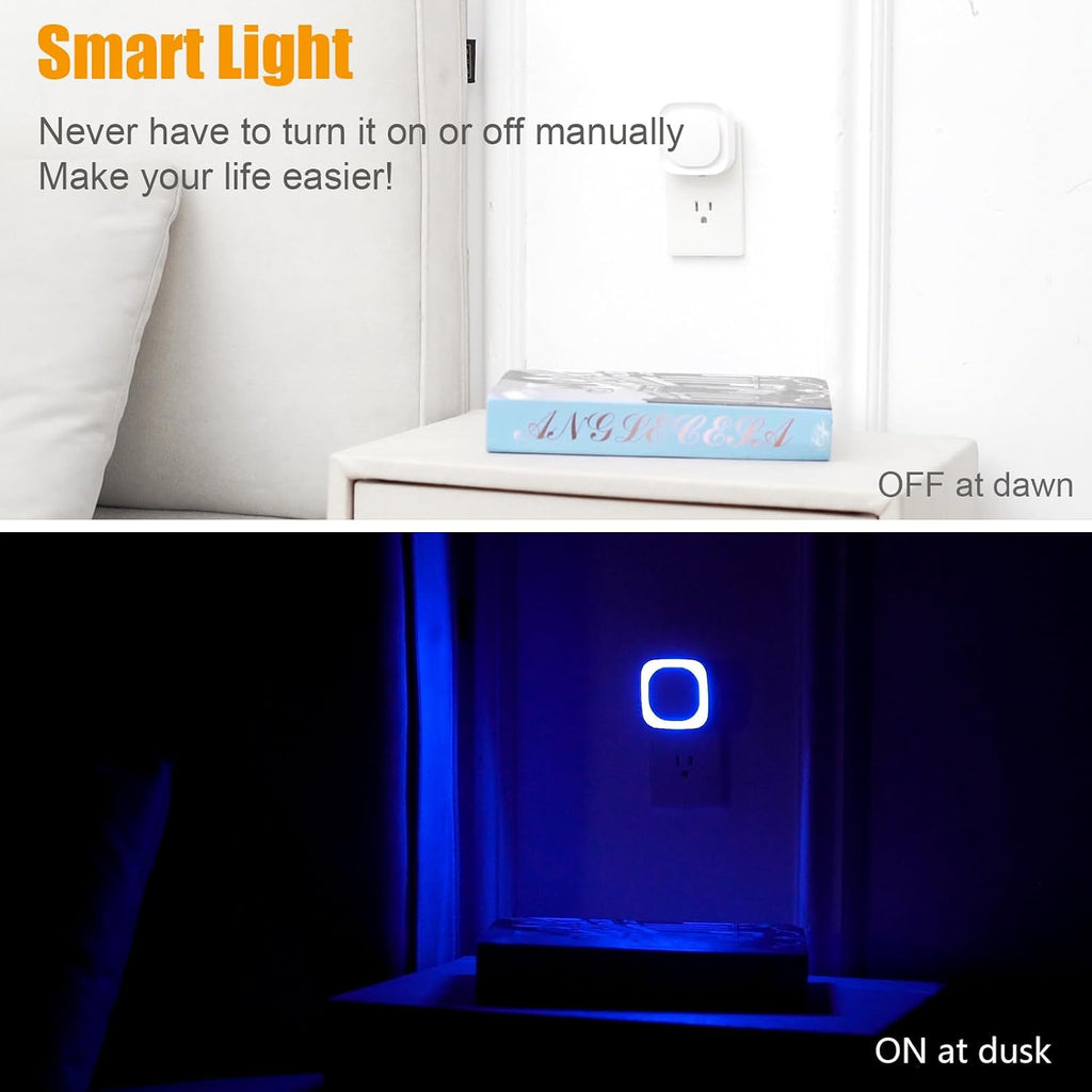 YUNLEX 2 Pack Plug in Dimmable Night Light, Blue Nightlight, Auto Dusk to Dawn Sensor, LED Night Light, Soft Glow, Diffused Light for Bathroom, Hallway, Stairs, Kitchen, Bedroom