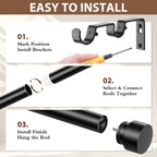TONIAL Black Double Curtain Rods for Windows, 72-150 Inch, Simple Finials