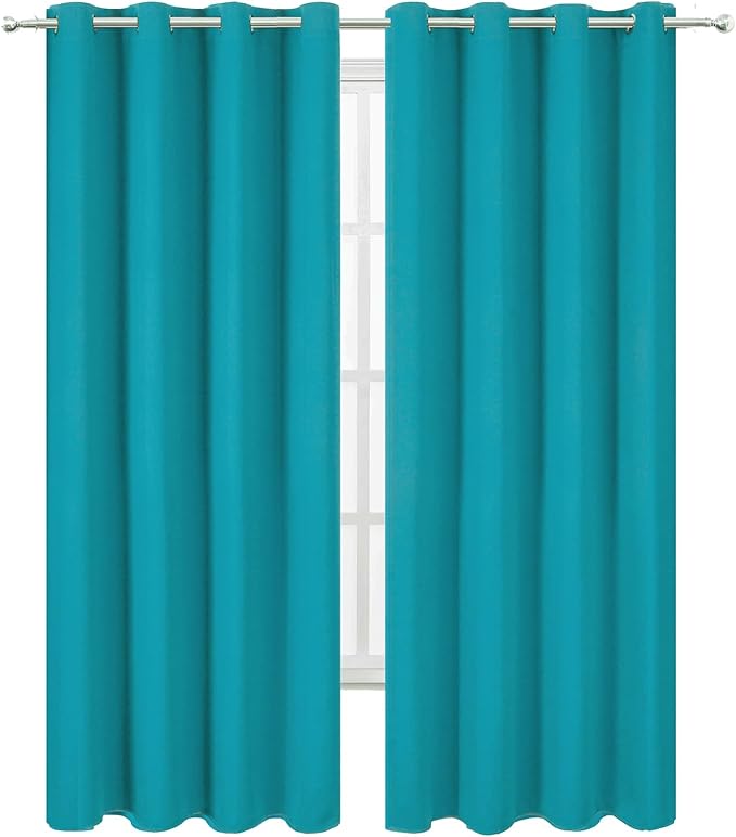 LEMOMO Blackout Curtains 52 x 90 Inch Long Teal Curtains Set of 2 Panels Room - Image 2