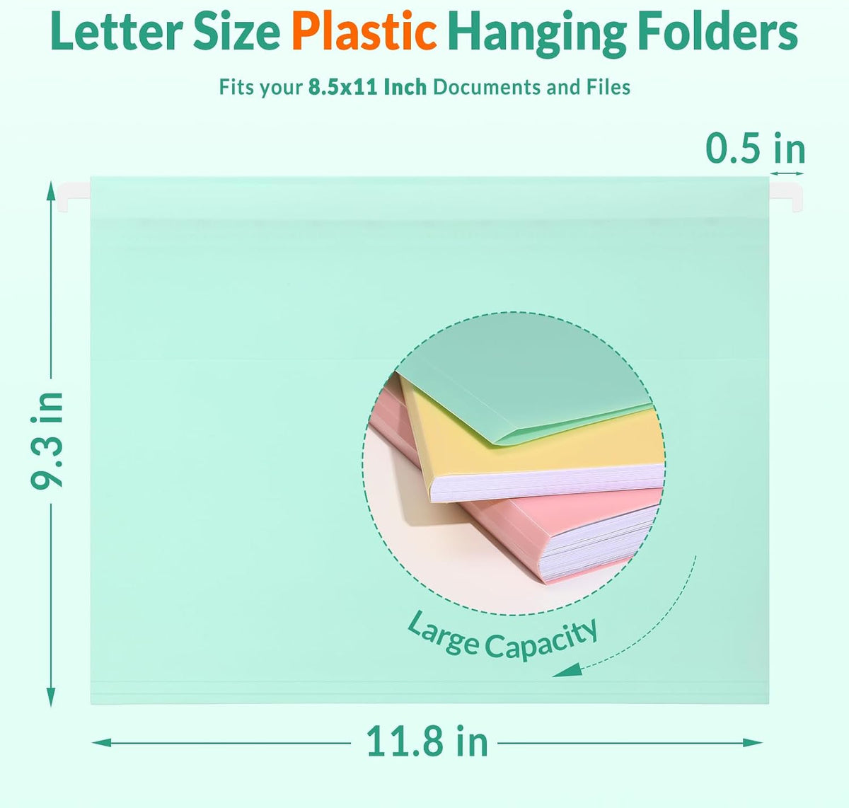 SUNEE Plastic Hanging File Folders,12 Pack Letter Size Hanging File Folders with 1/5-cut Tabs,Stay Organized for Your Home and Office Bulk File,Documents and Paper,6 Pastel Colors