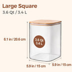 ComSaf Glass Storage Jars with Bamboo Lids 3.6 Qt Large Pantry Square