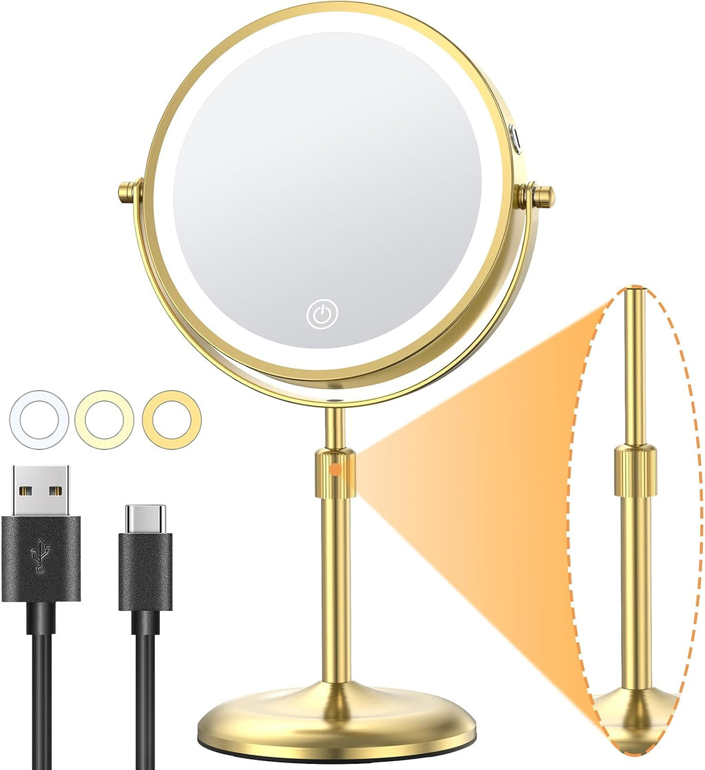 Gospire 7" Lighted Makeup Mirror, 1X/10X Magnification, Height Adjustable