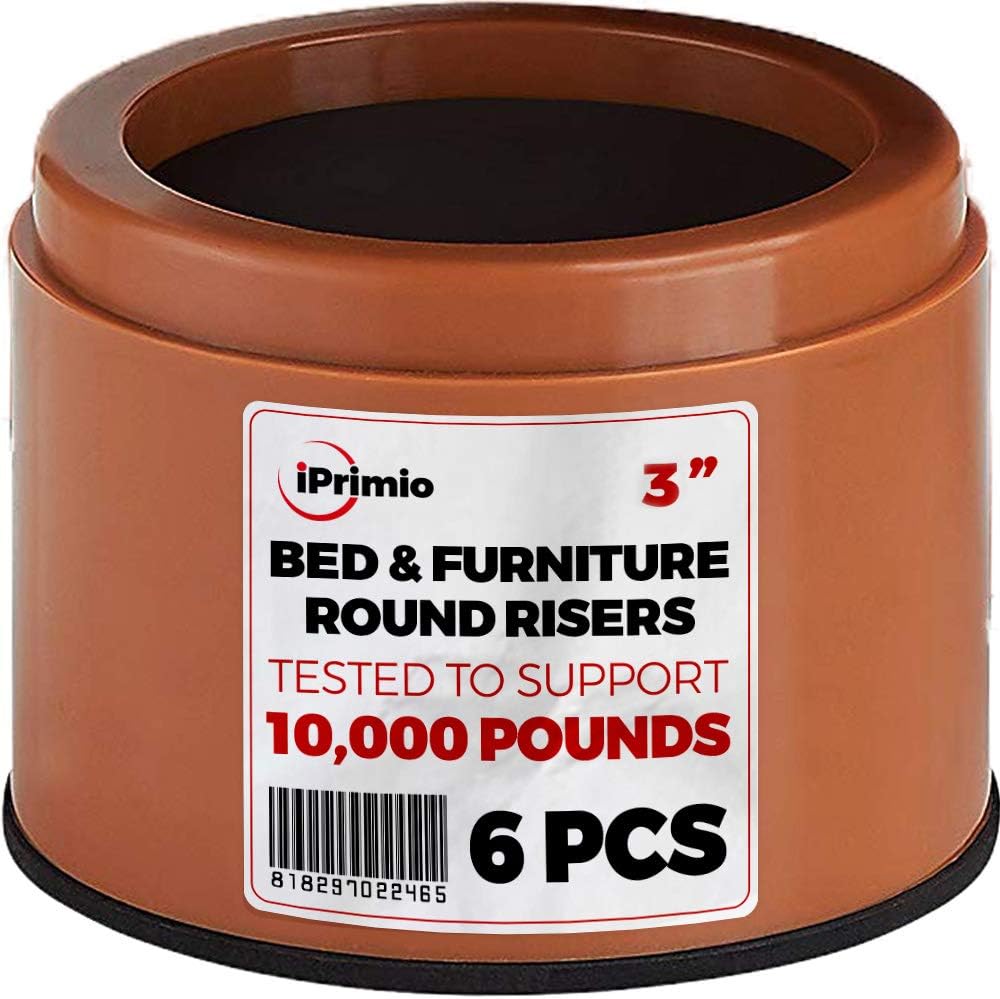 iPrimio Bed Risers 3" Lift, Heavy Duty, Dorm Storage, Round, White, 4 Pack