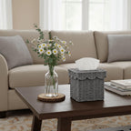 CubesLand Square Wicker Tissue Box Cover W/Scalloped Lid for Home Decor