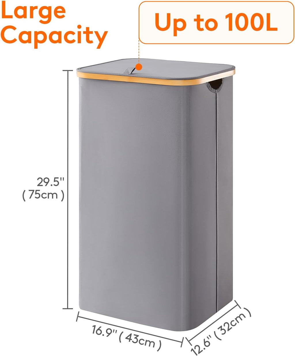 Lifewit 105L Large Laundry Basket with Lid, Removable Bags, Gray