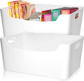 FINESSY White Plastic Storage Bins for Pantry with Handle 2 Pack White Bins