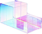 Iridescent Acrylic Desk Organizer with 3 Compartments - Clear Pencil Holder for Office, School & Home - Large Capacity Stationery Storage for Pens, Scissors, Sticky Notes, Paper Clips - Non-Slip Base