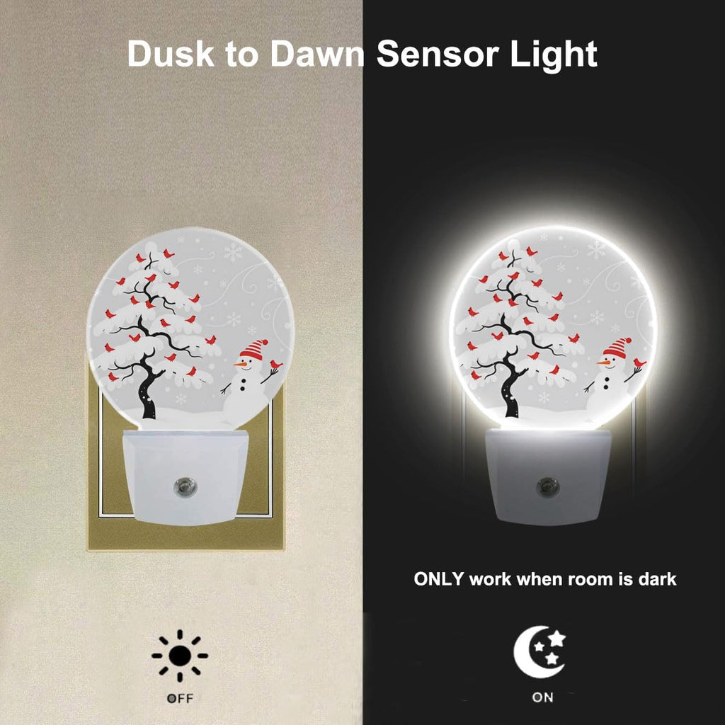 Snowman Night Light, Winter Christmas Tree Cardinal Bird Plug in Nightlight