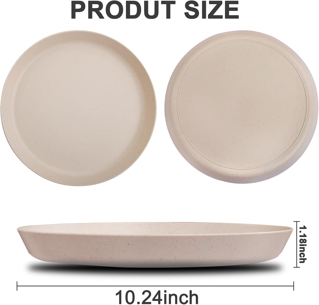 EI 18pcs Beige Wheat Straw Plates,Unbreakable Reusable Plastic Plates,Melamine Plate for Camping,Picninc,Family Dinner,wheat straw Dinnerware Sets