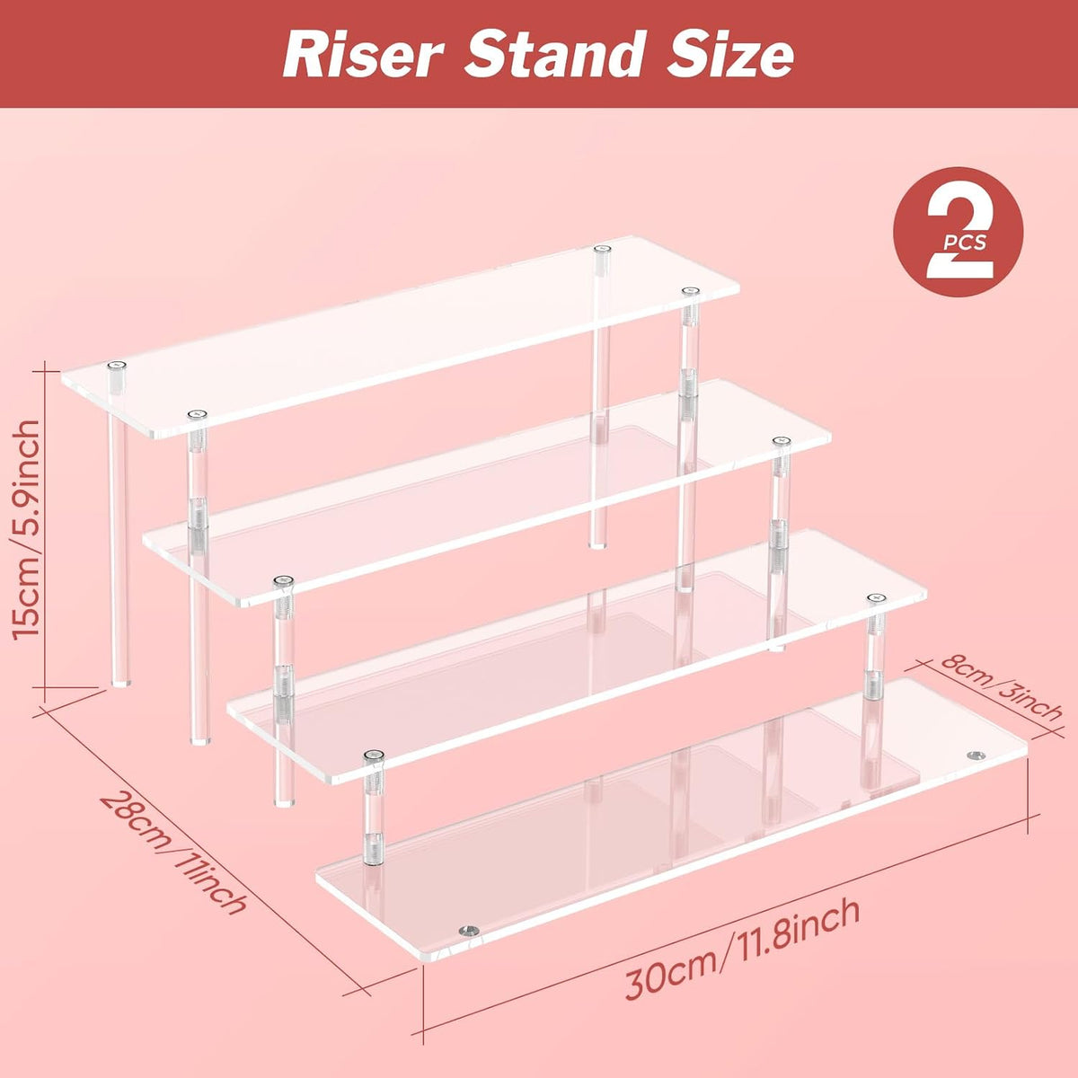 4 Tier Acrylic Display Risers, Clear Perfume Organizer, Cupcake Stand