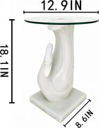 White Swan Side Table, 13-inch Tempered Glass Coffee Table