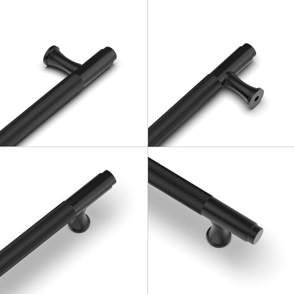 9BUILD 10 Pack 7 Inch Knurled Cabinet Pulls Matte Black Kitchen Cabinet Handles Cabinet Hardware Black Handles for Cabinets Cupboard Handles T Bar Handles