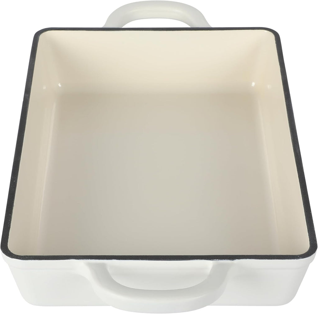 Crock-Pot Artisan 13" Enameled Cast Iron Lasagna Pan – Matte Linen White, Durable Oven Safe Bakeware