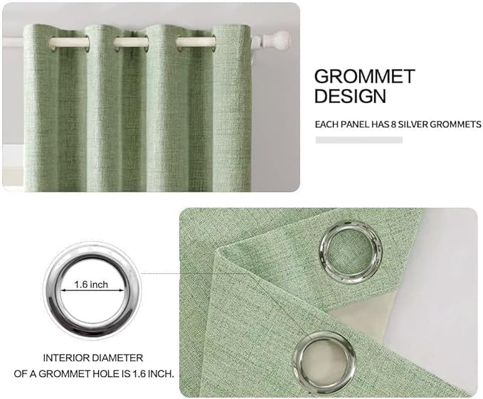 MIULEE Linen Texture Curtains, 2 Panels Sage Green, Room Darkening, Living Room - Image 4