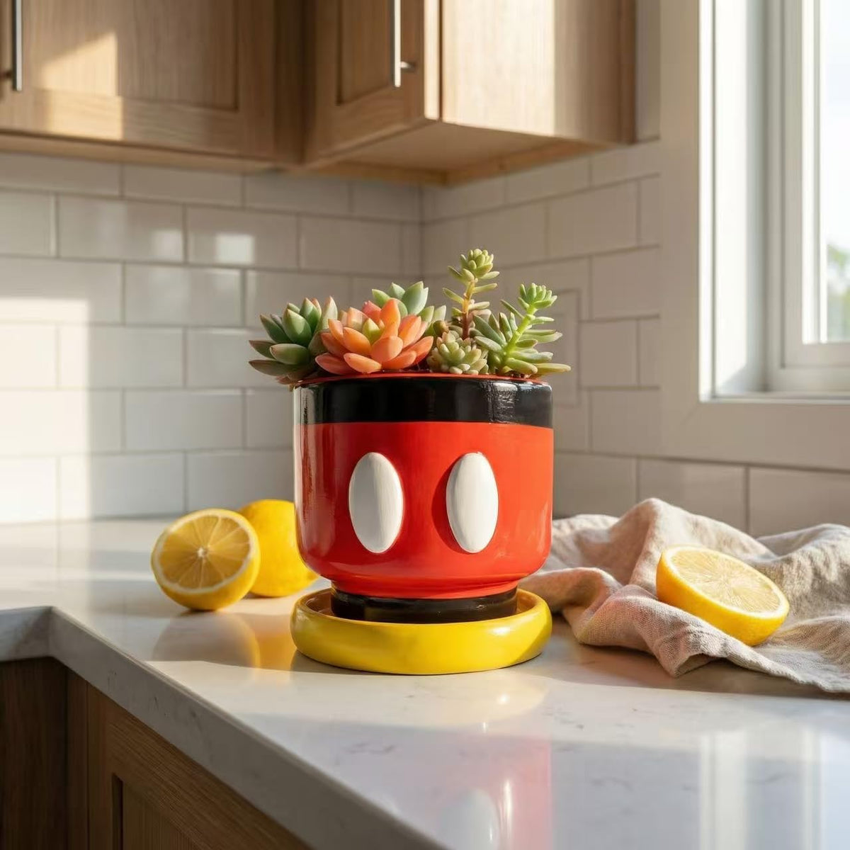 Red Cartoon Mouse Resin Planter with Drainage & Saucer,4.5In Decorative Plant Pots
