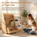 Kids Bookshelf and Toy Storage - Wooden Toddler Book Shelf with Drawer