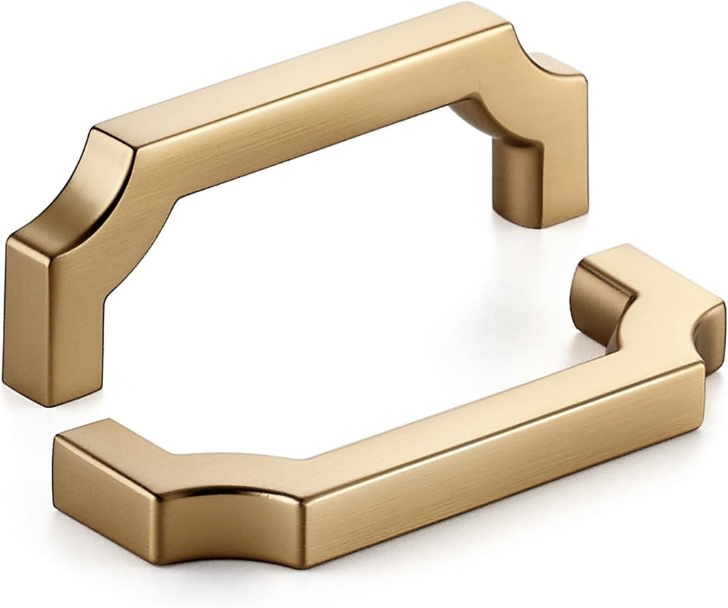 5 Pack Brushed Brass Cabinet Handles, 3" Solid Kitchen Drawer Pulls