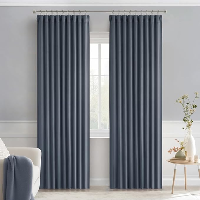 MIULEE Stone Blue Back Tab Blackout Curtains 84 Inch Length 2 Panels Set - Image 9