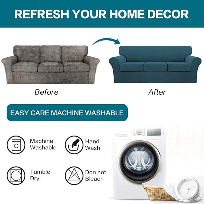 Turquoize 4 Piece Sofa Covers for 3 Cushion Couch Sofa Slipcover Soft Couch - Image 7