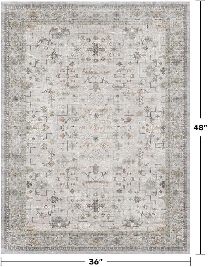 Light Grey 3x4 Large Boho Bathroom Rug - Image 2