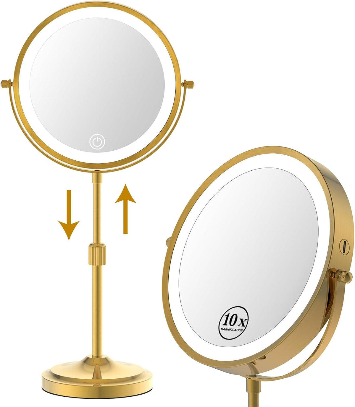 9" Lighted Makeup Mirror with 1X 10X Magnification, Brushed Nickel Finish