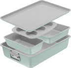 T-fal Refresh Ceramic Nonstick Baking Pans Set (5 Pieces), Roaster, 6-Cup for Muffins, Loaf, Square Baking Sheets Non Stick, Stackable Bakeware Sets, Mint Green