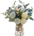 Artificial Flowers with Ceramic Vase Faux Hydrangea Flower Arrangements Table Centerpieces for Home Garden Party Wedding Decoration