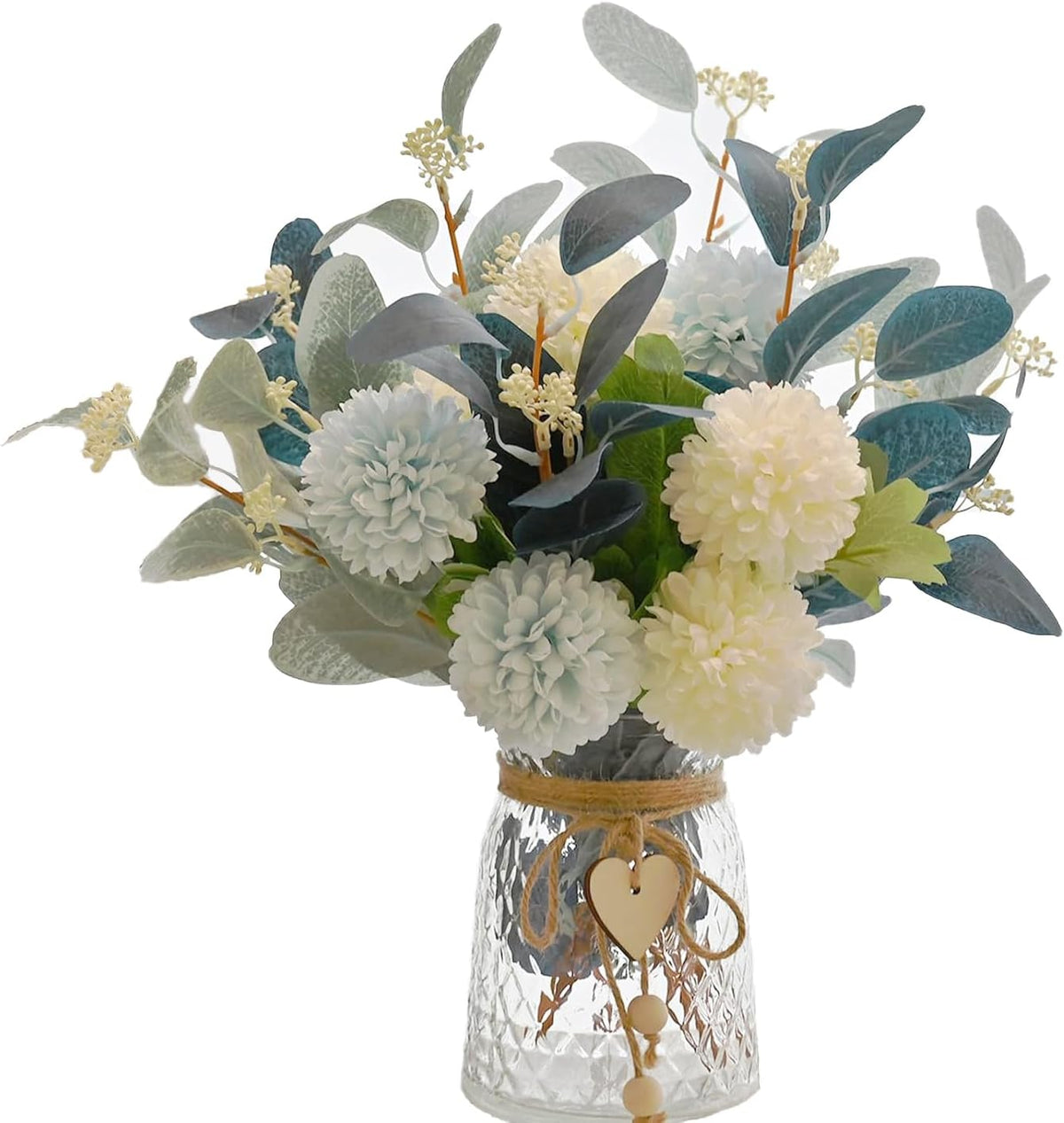 Artificial Flowers with Ceramic Vase Faux Hydrangea Flower Arrangements Table Centerpieces for Home Garden Party Wedding Decoration