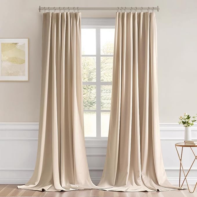 MIULEE Back Tab Beige Curtains 96 Inch Long 2 Panels Set - Image 9