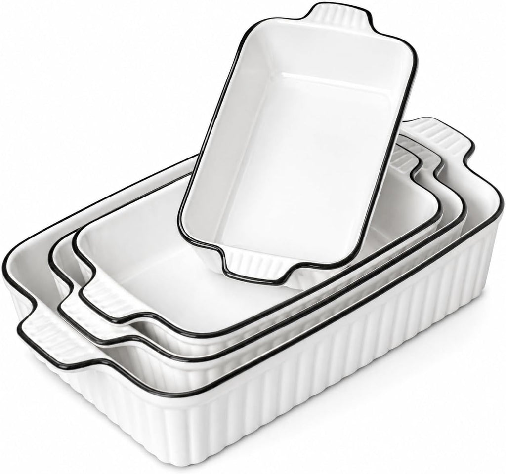 Ceramic Bakeware Set of 4, Deep Rectangular Casserole Dishes for Oven to Table, Non-Stick Lasagna Pans with Handles, Stackable Baking Pans for Family Dinners & Housewarming Gift